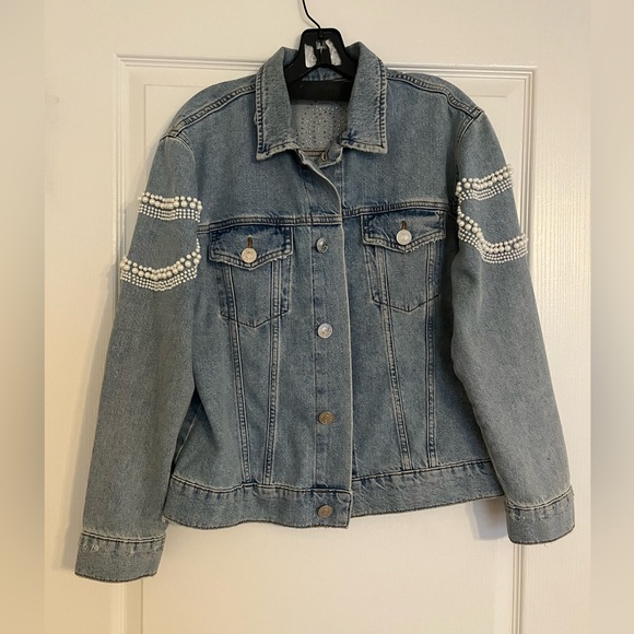 Sandro Eriko Denim Jacket with Pearls - Size Large (Sandro Size 3)$745 - Picture 3 of 16